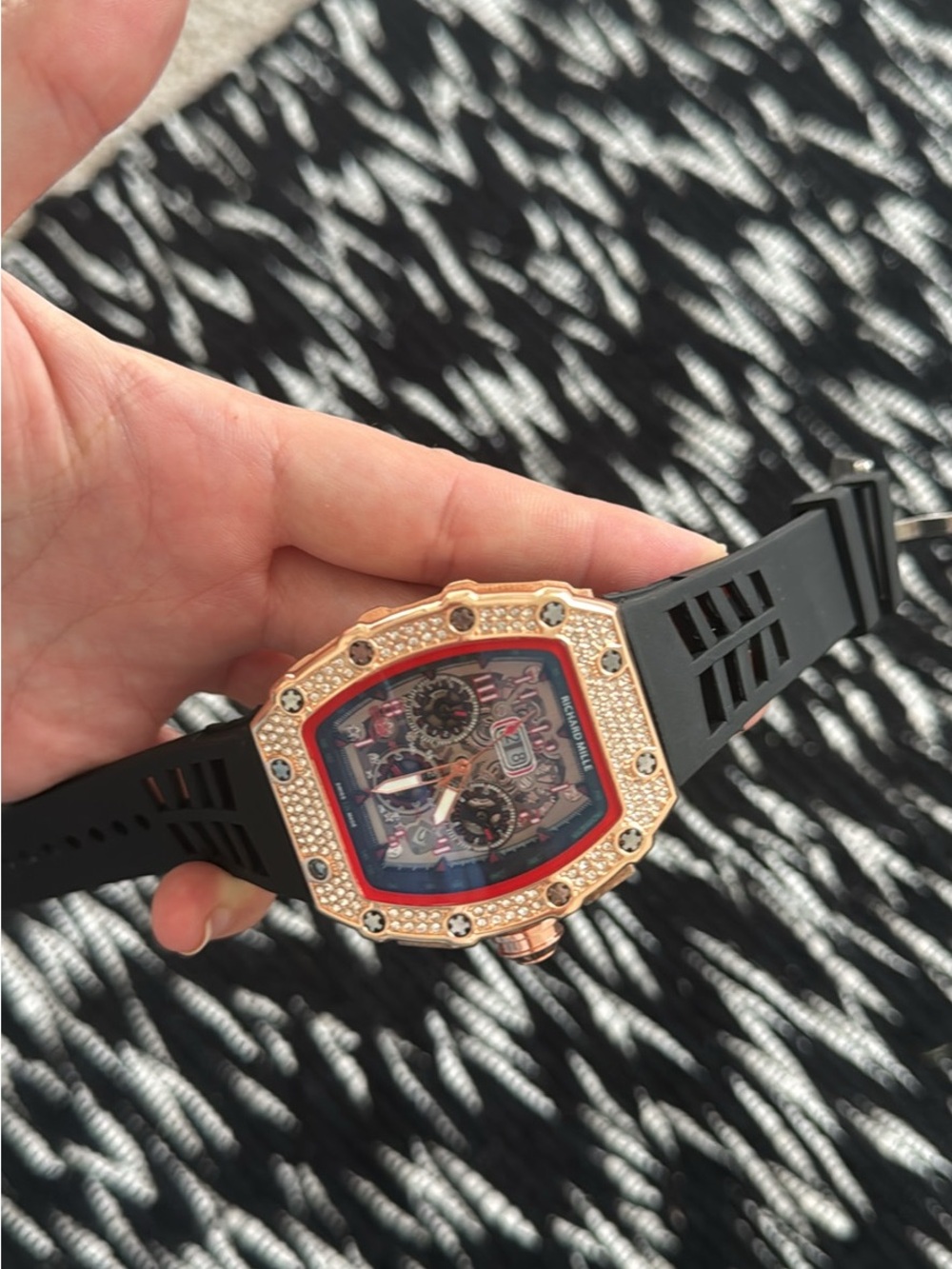 Men's Rose Gold-Tone Black Rubber Chronograph Watch